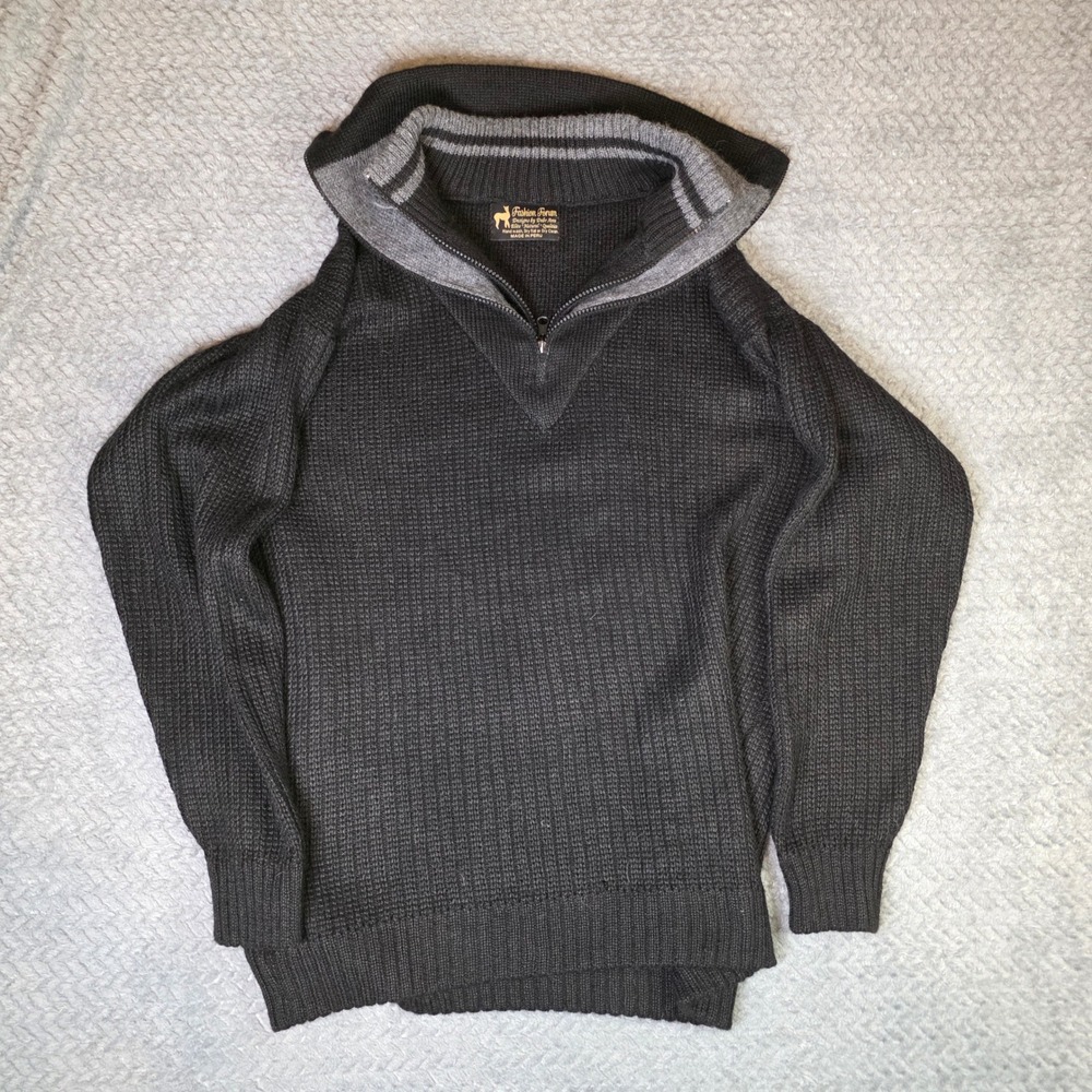 Fashion Forum 80% Alpaca 1/4 Zip Sweater Mens L Black Gray Made in Peru Pullover